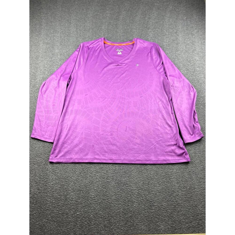 Champion Performance Womens Long Sleeve V Neck‎ Top Size 2X Purple